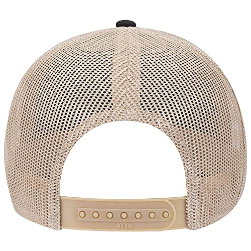 Ashen Fane 6 Panel Low Profile Contrast Vertical Mesh Back Snapback Hat - color: Blk/Blk/Kha