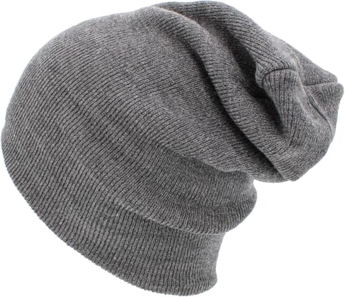KBETHOS Made in USA Classic Men's Women's Cuffed Folded Acrylic Knit Beanie Hat Solid Unisex Cold - color: Dark Gray Solid Long Beanie
