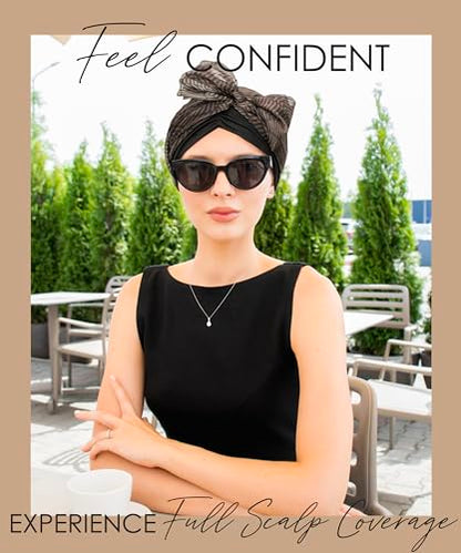 CAPLORD Chemo Headwrap for Women Turban Headwear for Cancer Patients Skull Cap Hair Loss Cover Lightweight Head Covering Hat - color: Black Earthen Flow