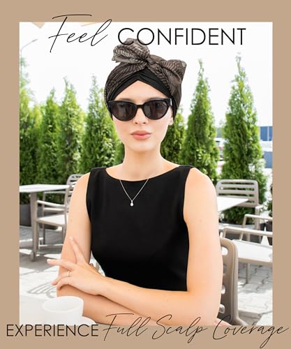 CAPLORD Chemo Headwrap for Women Turban Headwear for Cancer Patients Skull Cap Hair Loss Cover Lightweight Head Covering Hat - color: Black Earthen Flow