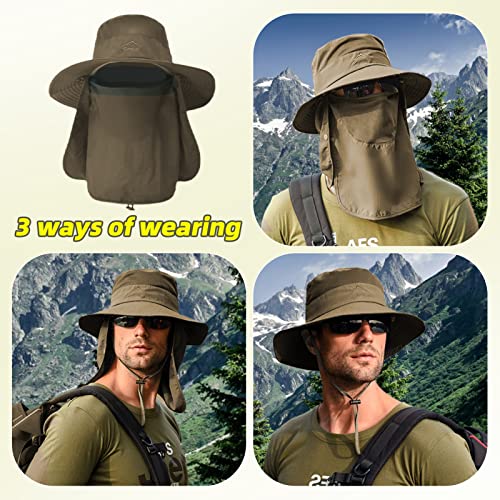 Fishing Hat for Men Sun Protection Hat with Removable Neck Flap Face Cover - color: Green