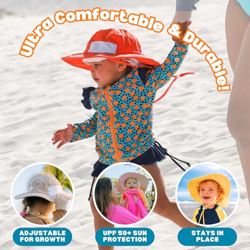 SwimZip UPF 50 Kids' Wide Brim Sun Hat, Sun Protection Hat - Baby & Toddler - color: Red, size: 0-6 Months