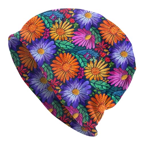 Slouchy Beanie Hat Skull Cap Chemo Headwear Baggy Hats for Men Women Running Cycling - color: Flowers Mexican