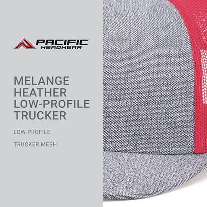 Pacific Headwear Melange Heather Low-Profile Trucker - color: Grey Heather/Red/Grey Heathe