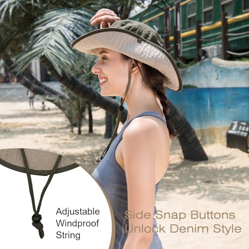 Bucket Hat UV Protection Sun Hat, Boonie Fishing Safari Hats for Outdoors - color: Olive Green-beige Inner