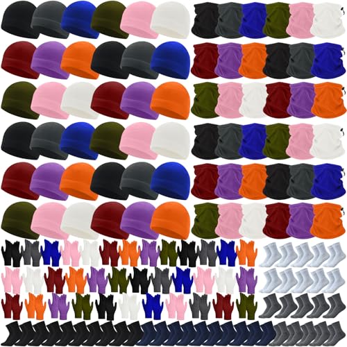 Liitrsh 148 Pcs Bulk Hats Gloves Scarf Sock Set for Homeless - color: Rich Colors