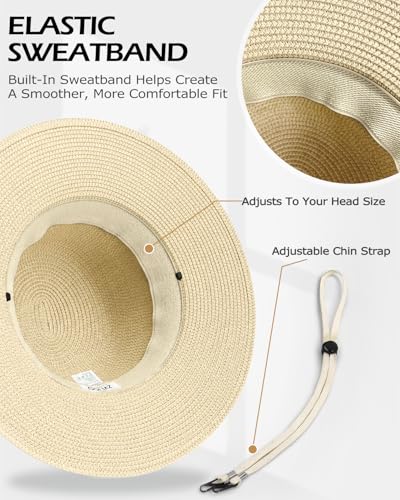 Zylioo 2XL XL L Women’s Straw Sun Hat, Wide Brim Beach Hat UPF 50+, M S Floppy Summer Hat, Vacation Travel Outdoor - color: Floppy Brim-khaki-a