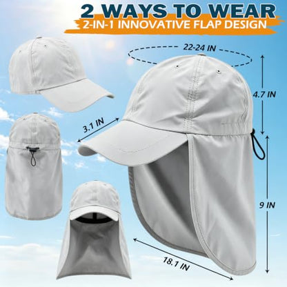 Baseball Sun Cap with Neck Flap, UPF 50+ Waterproof Sun Hat for Men Women - color: Light Grey