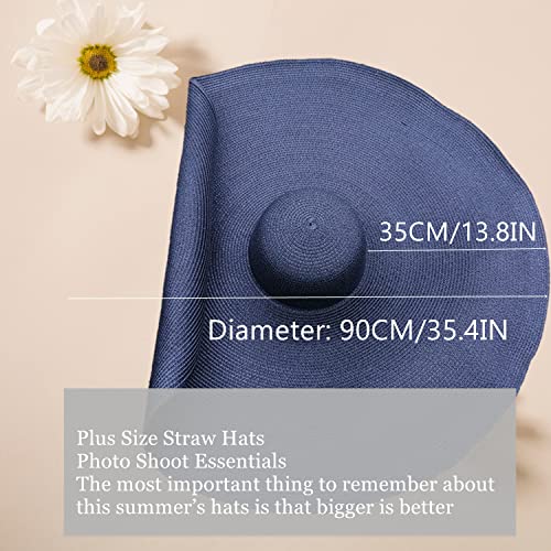 Oversized Beach Straw Hats for Women Floppy, Extra Large Sun Visor Hat Wide Brim Summer Roll Up Big Beach Hat Women Foldable - color: Diameter 90cm Black
