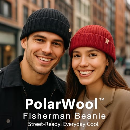 TOP-EX PolarWool™ 100% Merino Wool Short Fisherman Beanie Men Women - color: Grey, size: Medium-Large