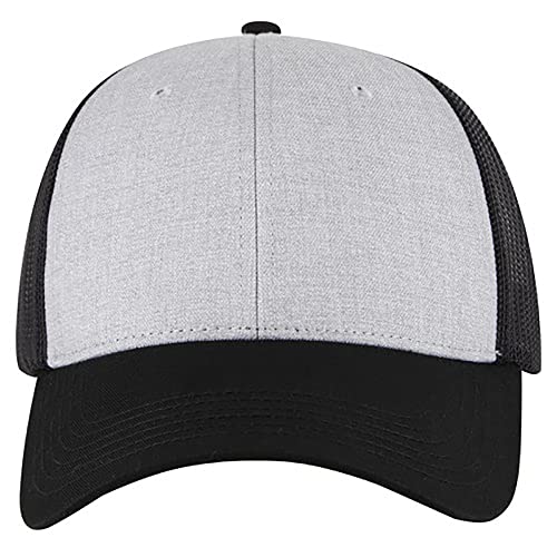 Ashen Fane 6 Panel Blend Twill Structured Low Profile Mesh Back Snapback Trucker Hat - color: Blk/H.gry/Blk
