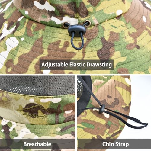 Rosoz Sun Hats for Men Women UPF 50+ Breathable Wide Brim Summer Fishing - color: Camo Green