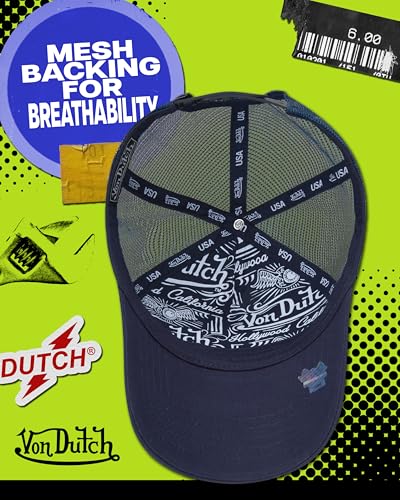 Von Dutch Unisex Trucker Hat, Colorblock, Mesh Back, Curved Bill, Snapback - color: Industrial Blue
