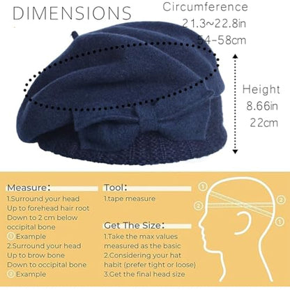 Women Knit 100% Wool Beret Artist Winter French Beret Hats - color: Navy