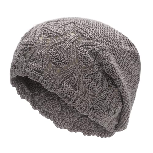 ZLYC Crochet Slouchy Beanie for Women Soft Lightweight Skull Cap - color: Solid Gray