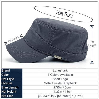 Loneshark Water Resistant Military Hat Quick Dry Cadet Cap Army Flat Top - color: Sport-logo-grey
