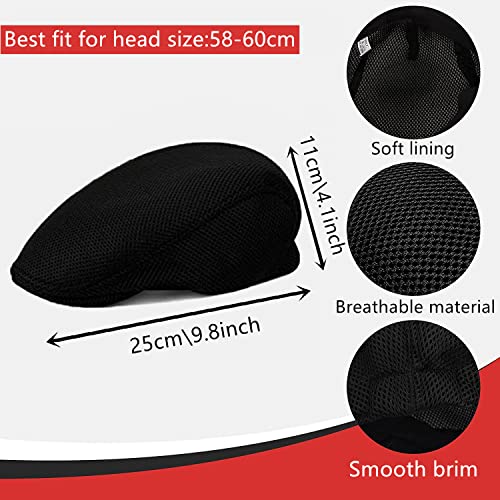 stablerice 4/6 Pieces Men's Mesh Flat Cap Breathable Summer Newsboy Hat for Men Ivy Cap Cabbie Flat Cap Boinas para Hombre - color: 6 Color