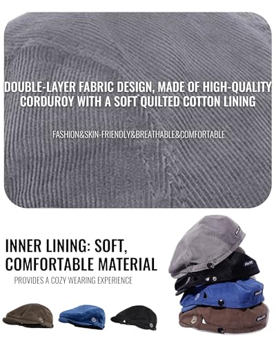 Croogo Men's Newsboy Flat Cap Corduroy Ivy Cap Casual Winter Duckbill Hat Irish Catsby Golf Beret Hat - color: Bl27-blue