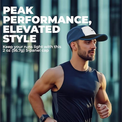 Tough Headwear 5 Panel Running Hat-Lightweight Breathable Nylon Trail Runner Hats-Camper Hat -Flat Brim Runners Hats - color: Blue