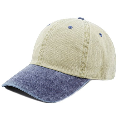The Hat Depot 100% Cotton Pigment Dyed Low Profile Dad Hat Six Panel Cap - color: 2. Khaki/Navy