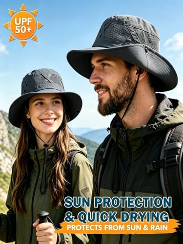Men's Sun Hat Wide Brim Fishing Hat UPF 50+ Packable Breathable Mesh Bucket Hat for Outdoors Hiking Safari Beach