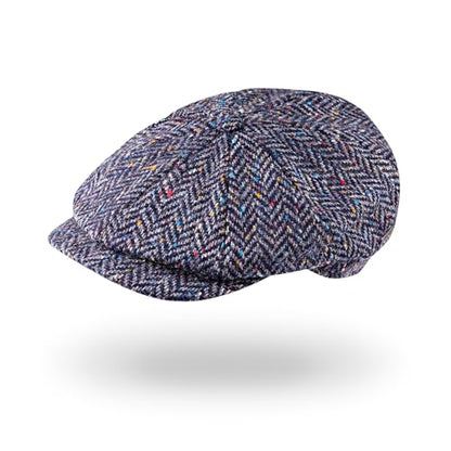Biddy Murphy Irish Wool Tweed Newsboy Cap for Men, Herringbone - color: Navy, size: Large