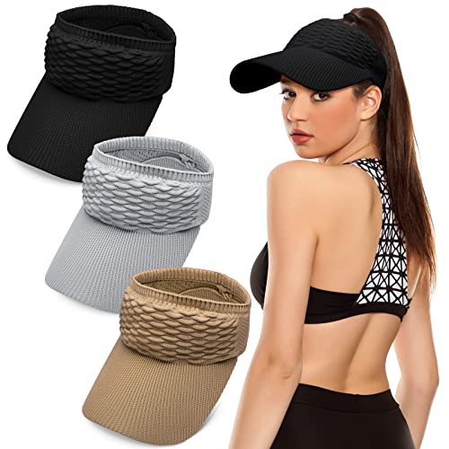 Syhood 3 Pcs Women Sun Visor Hat - color: Black, Khaki, Gray