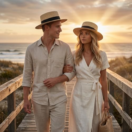 Straw Boater Hat for Men and Women, Flat Top Skimmer Hat for Amish Costumes - color: Black