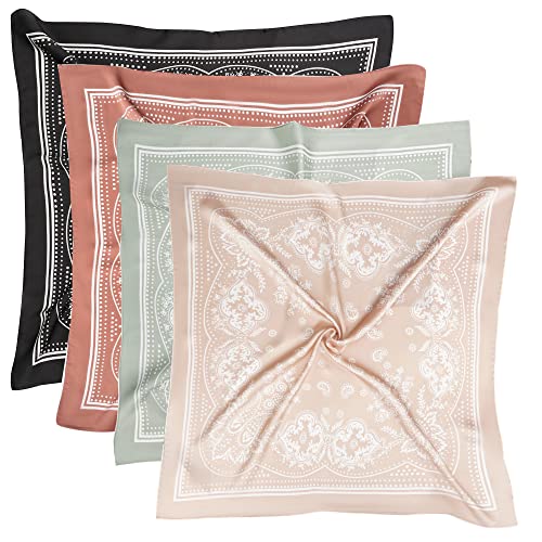 VANLINKER 27.5 Inches Silk Head Scarf for Women Men Vintage Bandanas Satin Hair Scarf Silk Wrap Neck Square Scarves VL9549 - color: Black,caramel,green,oatmeal