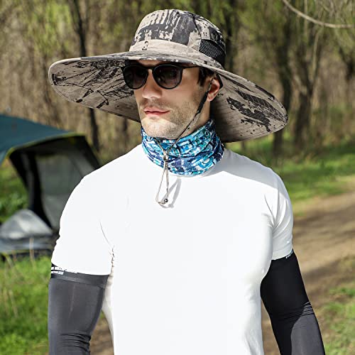 HUAMULAN Men Women 6" Wide Brim Sun Protection Hat Summer Fishing Hats - color: Hn005-kaqi-smo