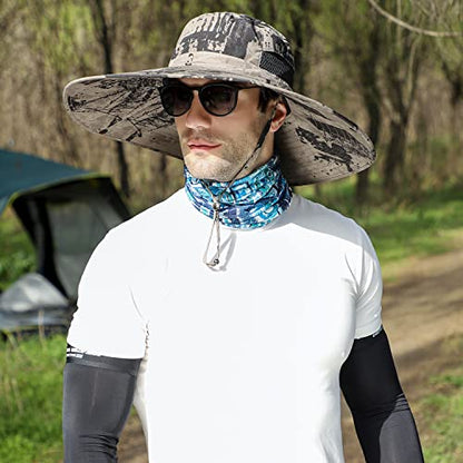 HUAMULAN Men Women 6" Wide Brim Sun Protection Hat Summer Fishing Hats - color: Hn005-kaqi-smo