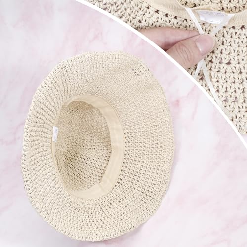 MILAKOO Crochet Bucket Hat Knit Braided Floppy Soild Color Cap for Women Foldable Sun Bowler Hat - color: B1: Floral-beige