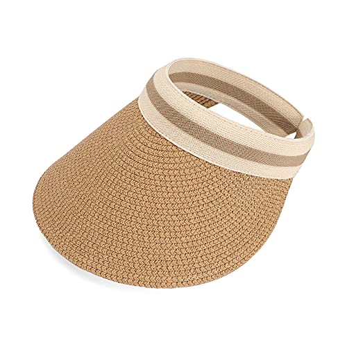 Women Summer Sun Hat Lady's Portable Beach Visor Bowknot Straw Hat - color: Khaki4