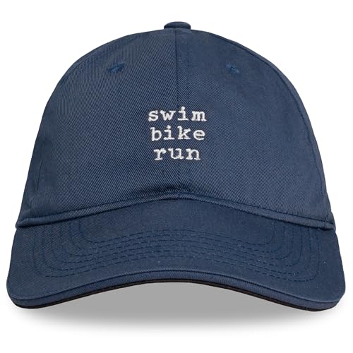 Headsweats Dad Hat – Men's Embroidered Twill Baseball Cap, Adjustable Strapback, Lightweight, Breathable - color: Navy/Swimbikerun