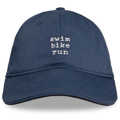 Headsweats Dad Hat – Men's Embroidered Twill Baseball Cap, Adjustable Strapback, Lightweight, Breathable - color: Navy/Swimbikerun