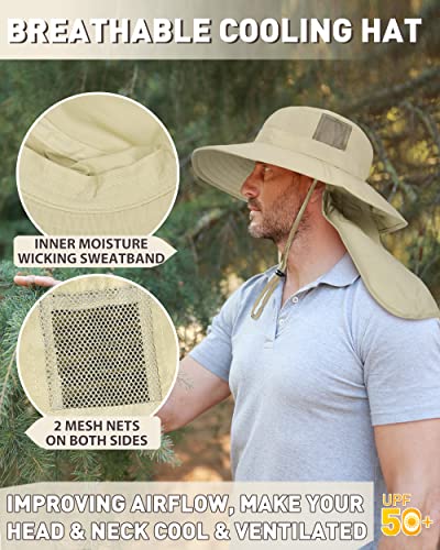 Tirrinia Neck Flap Fishing Safari Cap for Men - color: #1 Tan