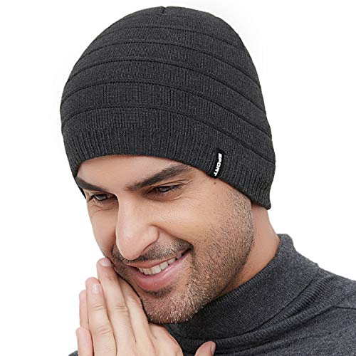 Mens Winter Beanie Hat Warm Knit Cuffed Plain Toboggan Ski Skull Cap (3 Patterns) - color: C2-carbonarius