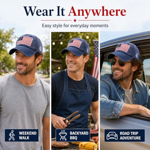 2-Pack USA Flag Hats for Men Baseball American Flag Hats for Men USA Cap USA Tactical Washed for Women - color: Nany+nany