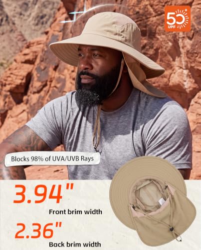 Home Prefer UPF 50+ Sun Hat with Neck Flap Wide Brim Fishing Hat for Men - color: Khaki