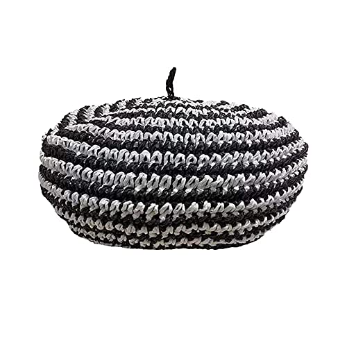 Straw Beret Summer French Beret Hats for Women Artist Crochet Beret - color: Striped