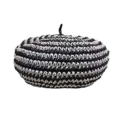 Straw Beret Summer French Beret Hats for Women Artist Crochet Beret - color: Striped