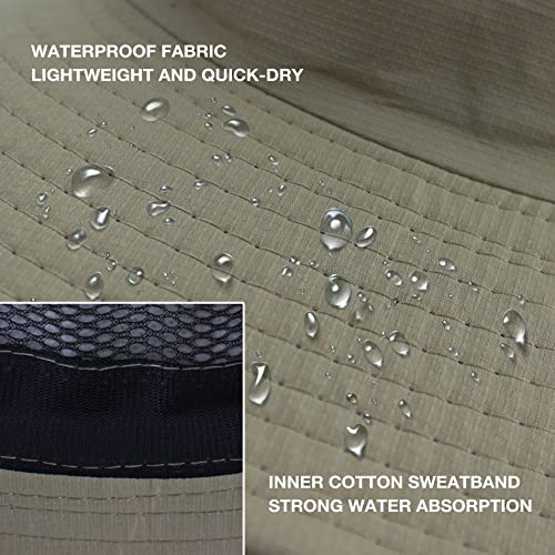 Sun Hats for Men Women UPF 50+ Wide Brim Bucket Hat Waterproof Packable Cowboy Hat for Fishing Beach Safari Gardening Golf - color: Khaki