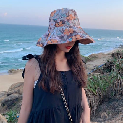 Women Bohemian Reversible Sun Hat Wide Brim Fishing Hats - color: Khaki Floral
