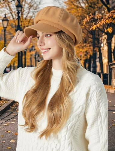 FEOYA Women Newsboy Hat Plaid Cabbie Caps Cotton Casual Stylish Beret Cap Paperboy Hats - color: Solid-khaki