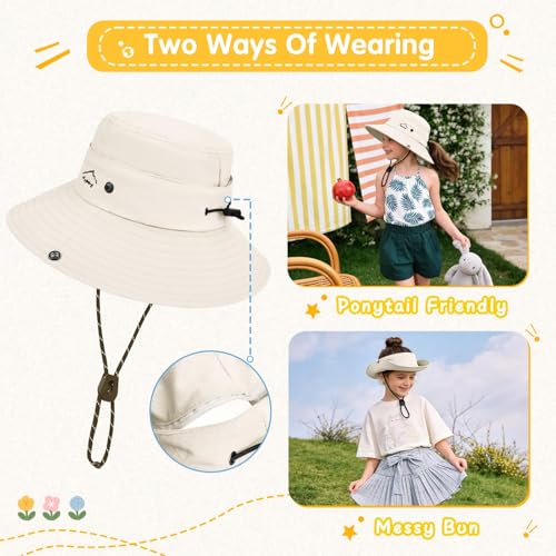 ZOORON Kids UPF 50+ Sun Hat for Boys Girls Wide Brim Lightweight Bucket Hat for Hiking Beach Safari, Quick Dry Adjustable - color: 1pack-beige