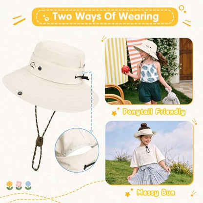 ZOORON Kids UPF 50+ Sun Hat for Boys Girls Wide Brim Lightweight Bucket Hat for Hiking Beach Safari, Quick Dry Adjustable - color: 1pack-beige