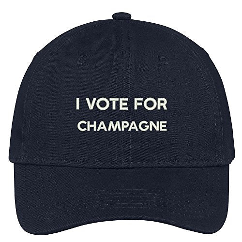 Trendy Apparel Shop I Vote for Champagne Embroidered Low Profile Cotton Cap Dad Hat - color: Navy