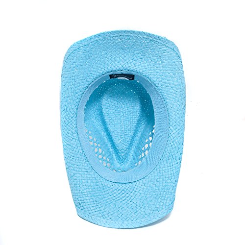 Boho Hip Cowboy Hat with Heart Concho, Natural Toyo Straw, Shapeable Brim - color: Turquoise
