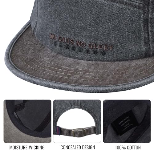 Clakllie Flat Brim Baseball Cap Retro 5 Panel Short Brim Cap Embroidered Trucker Hat Running Hats UPF 50+ Umpire Hats,Gray
