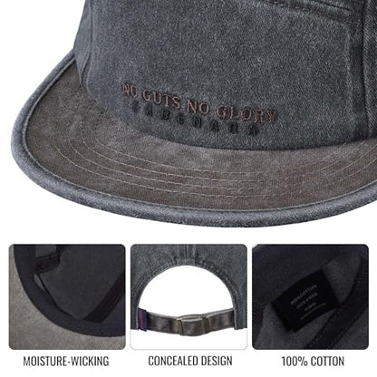 Clakllie Flat Brim Baseball Cap Retro 5 Panel Short Brim Cap Embroidered Trucker Hat Running Hats UPF 50+ Umpire Hats,Gray